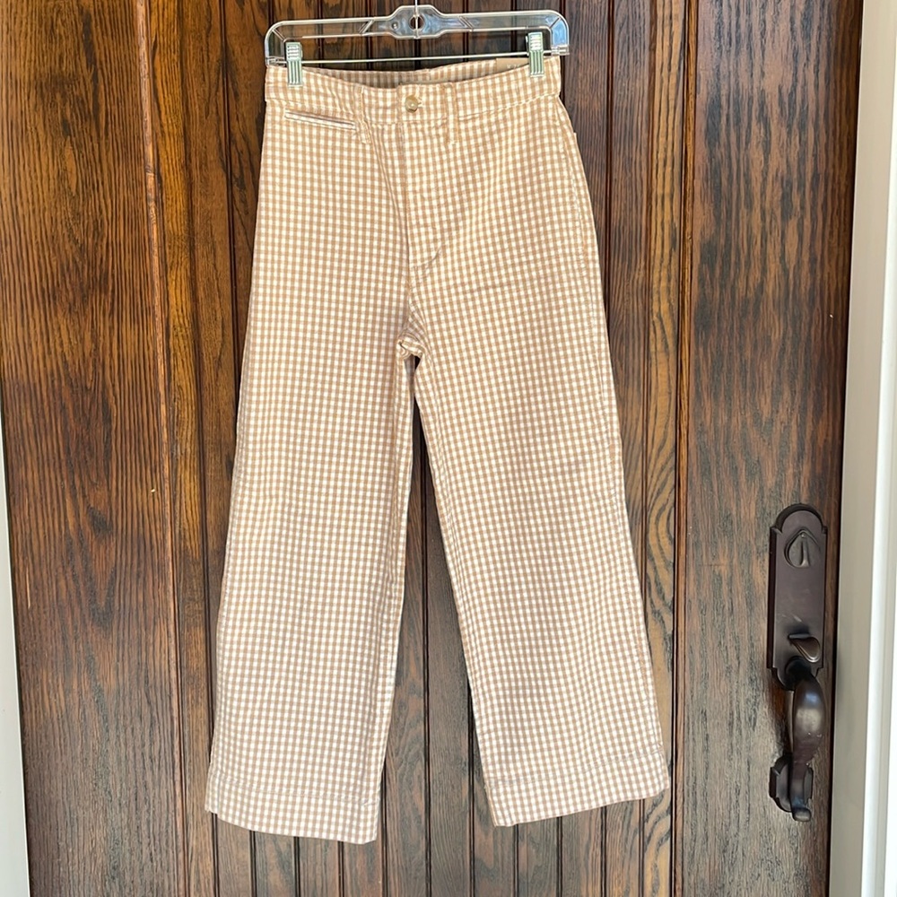 Madewell Beige Gingham High-Waist Wide Leg Pants